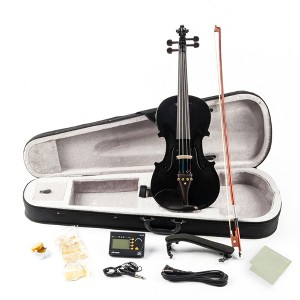 TopComfy 4/4 Solid Wood Violin Set with Case Bow Strings Shoulder Rest Tuner Connecting Wire Cloth for Adult Learners, Black, 31.5"*9.84"*4.92" - 1 of 4