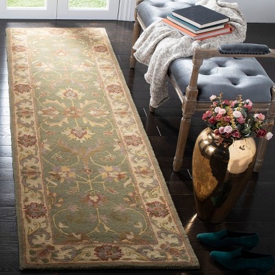 Green and Gold Hand-Tufted Wool Area Rug