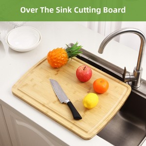 Bamboo Wood Cutting Board for Kitchen,  Large Chopping Board, Wooden Cheese Board, with Side Handles and Juice Grooves - 1 of 4