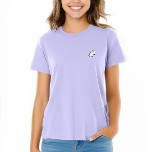 Dalix Ghost Embroidered Cotton Relaxed Fit Short Sleeve Crewneck Tee Shirt Women - 1 of 4