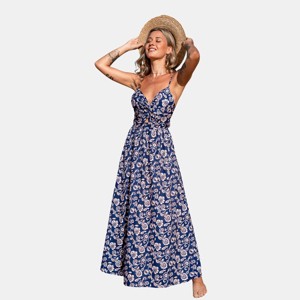 Women's Floral Print Knotted V-Neck Maxi Dress - Cupshe - 1 of 4