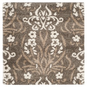 Smoke/Beige Solid woven Square Accent Rug - (4