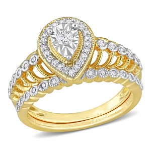 EVERLY JEWELRY | Yellow Plated Sterling Silver 1/3 CT TDW Diamond Halo Teardrop Bridal Ring Set - 1 of 4