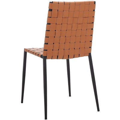 Cognac Leather & Black Metal Parsons Side Chair Set