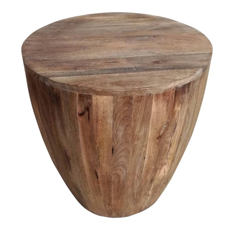 Hand Carved Cylindrical Shape Round Mango Wood Distressed Wooden Side End Table Brown - The Urban Port, 3 of 8