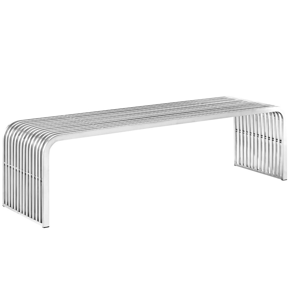 Photos - Pouffe / Bench Modway Pipe 60" Stainless Steel Bench Silver : Metal Frame, No Assembly, 6 