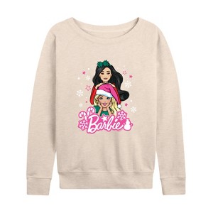 Women's - Barbie - Holidays & Christmas Lightweight French Terry Wide Neck Long Sleeve Shirt - 1 of 4