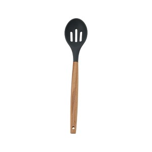 Unique Bargains Spoon Hand Wash Only Wooden Handle Slotted Spoon Silicone Wooden Handle 12.6" 1 Pc - 1 of 4
