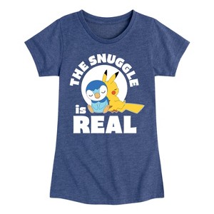Girls' - Pokémon - The Snuggle Is Real Pikachu And Piplup Fitted Short Sleeve Graphic T-Shirt - 1 of 4