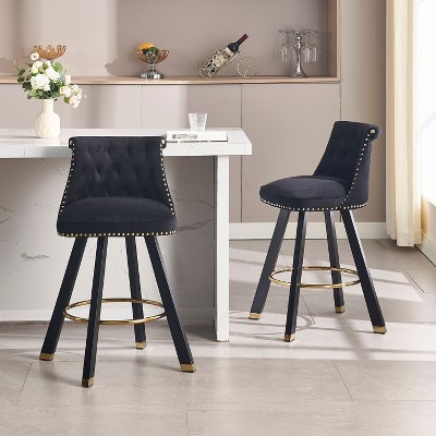 Sapphtopaz Swivel Bar Stools Set of 2, Upholstered Counter Dining Chairs with Nailhead and Back Pull Loop, High Chair for Kitchen, Living Room