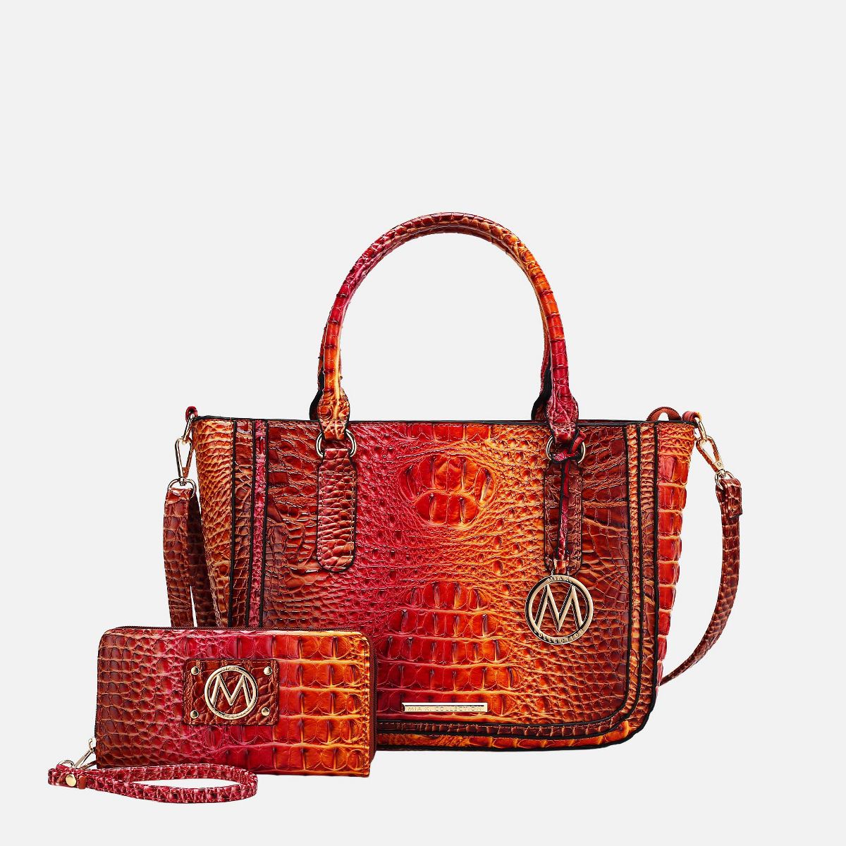 Gradient Rainbow Crocodile Embossed Satchel with Wallet, Bonnie | MKF Collection by Mia K - thumbnail 6