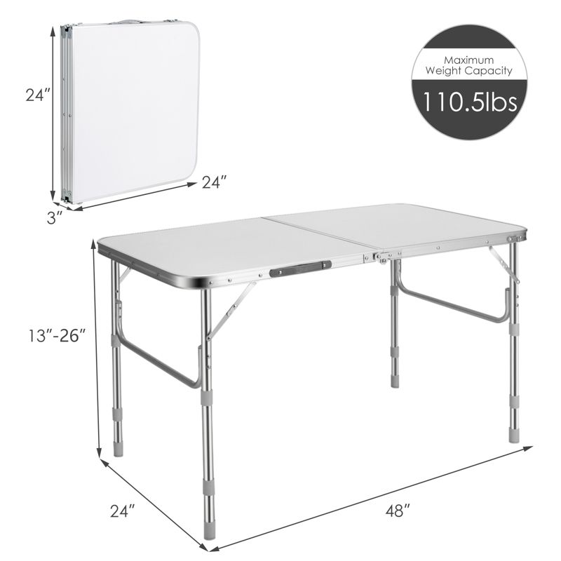 Tangkula Set of 2 Folding Tables Portable Picnic Table w/Height Adjustable White, 5 of 6