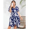 Women's V - Neck Floral Dress with Asymmetric Hem, Short - Sleeve Flowy Midi Dress for Casual & Summer Outings - 2 of 4