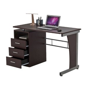 Brown Wood Desk With Storage And 3 Drawers, Office Table With Steel Frame Design - 1 of 4