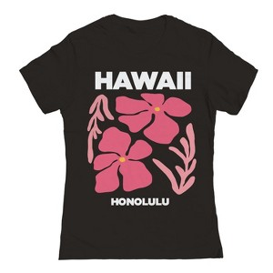 Rerun Island Women's Hawaii Hibiscus Pink Short Sleeve Graphic Cotton T-Shirt - Black M - 1 of 4