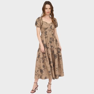 August Sky Women's Floral Print Textured Sweetheart Neck Tiered Midi Dress - 1 of 4