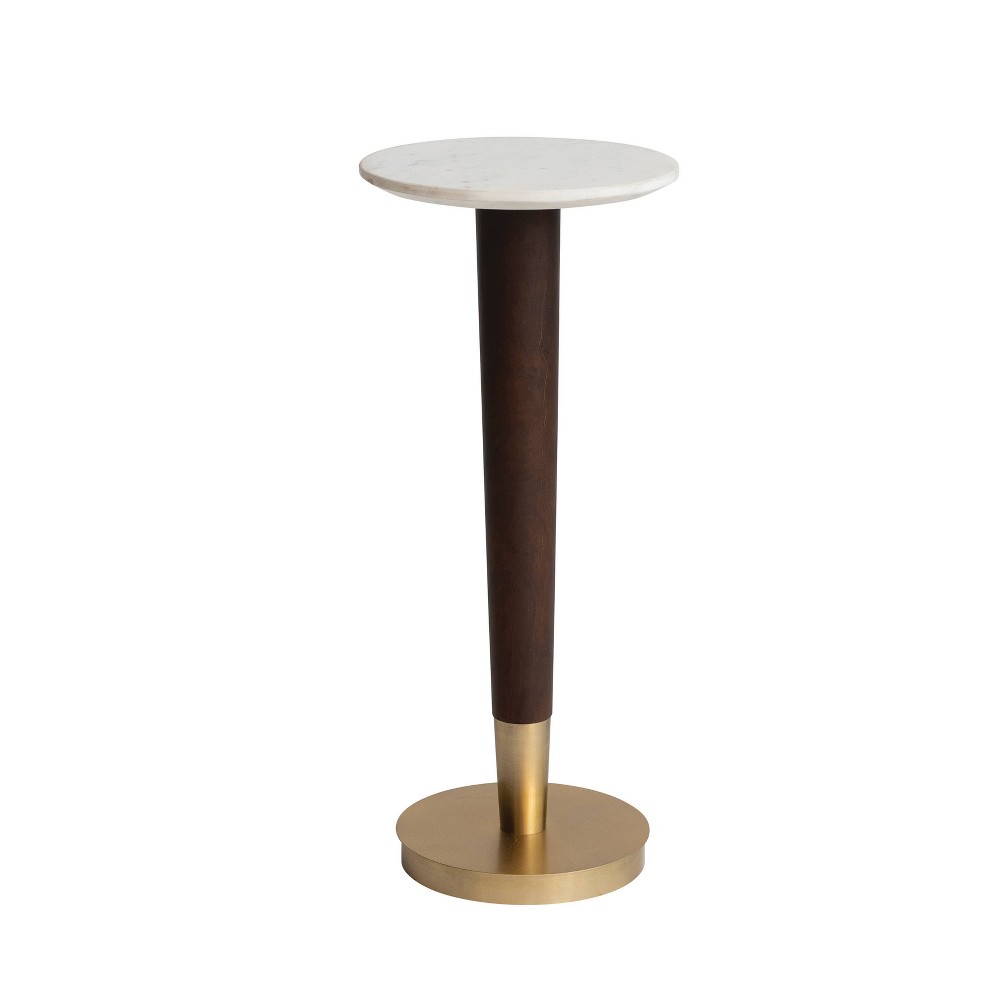 Photos - Dining Table Storied Home Acacia Wood and Metal Martini Accent Table with Marble Top Wa