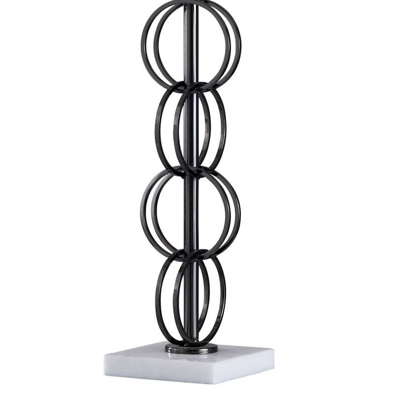 Metal Rings Stacked and Black Chrome Plated with White Marble Base Table Lamp - StyleCraft, 4 of 5