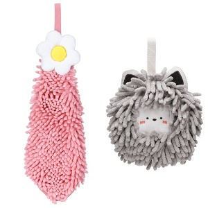 REGALWOVEN 2 Packs Soft Absorbent Cute Decorative Chenille Hand Towel for Bathroom 6" x 15"/7" x 7" - 1 of 4