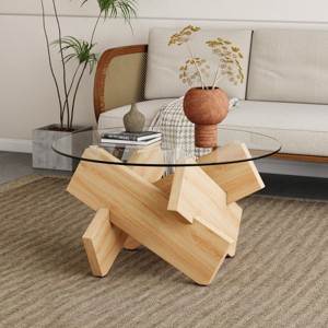 Modern Glass Coffee Table,Side Table With Tempered Glass Top And MDF Legs,Round Coffee Table For Living Room Dining Room-Cuddlewood - 1 of 4