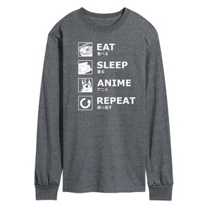 Men's - Instant Message - Eat Sleep Anime Repeat Long Sleeve Graphic T-Shirt - 1 of 4