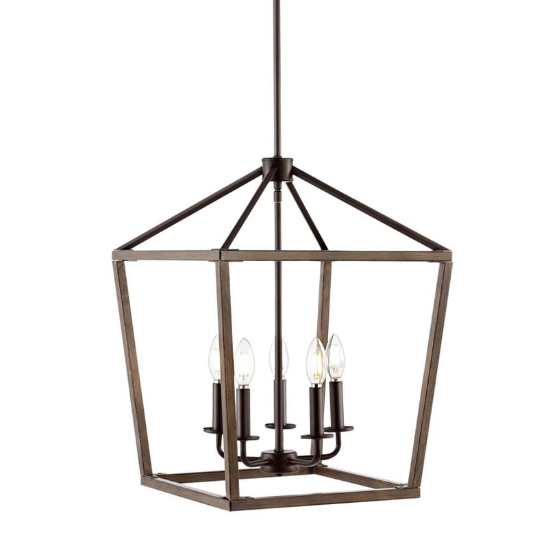 16&#34; LED 5-Light Oria Iron Industrial Lantern Pendant Oil Rubbed Bronze/Faux Wood - JONATHAN Y, 1 of 8