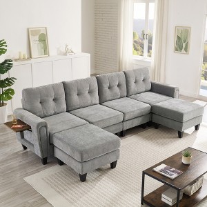 Whisen 115" Modern U-shaped Sectional Sofa, Upholstered Couch with Two Movable Ottomans and Side Tables - 1 of 4