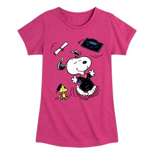 Girls' - Peanuts - Snoopy & Woodstock Graduate Celebration Fitted Short Sleeve Graphic T-Shirt - 1 of 4