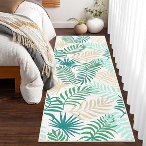 Washable Runner Rug, Non-Slip Modern Leaves Hallway Carpet, Soft Low Pile Foldable Floor Mat for Entryway, Laundry - 1 of 4