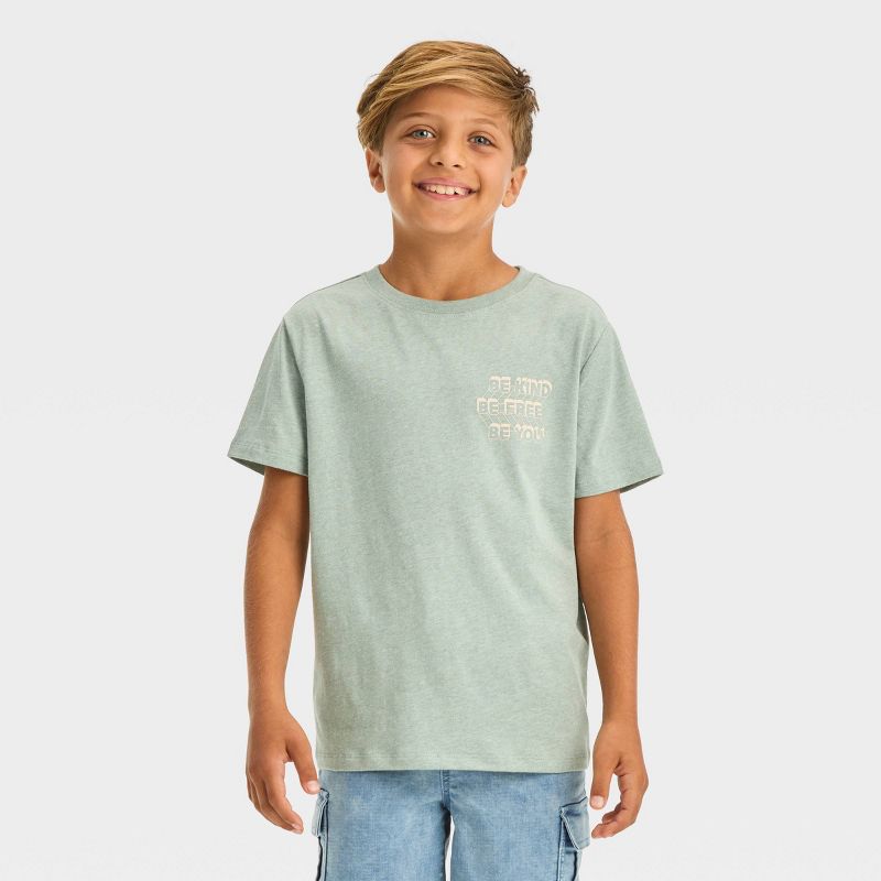 Boys' Short Sleeve 'Be Kind Be Free Be You' Graphic T-Shirt - Cat & Jack™ Olive Green, 1 of 5