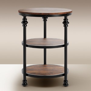 Round Side Table with Three Shelves Brown Elegant Coffee Table for Small Spaces High Load Capacity Easy to Assemble - 1 of 4