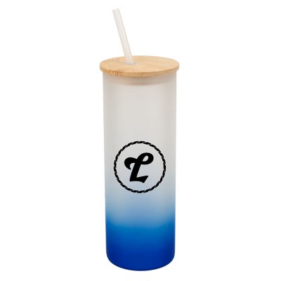Elanze Designs L Monogram Letter Initial Rope Circle Wrap-Around Design 25 Ounce Frosted Gradient Glass On-The-Go Coffee Travel Skinny Tumbler Mug