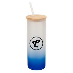 Elanze Designs L Monogram Letter Initial Rope Circle Wrap-Around Design 25 Ounce Frosted Gradient Glass On-The-Go Coffee Travel Skinny Tumbler Mug - 1 of 1