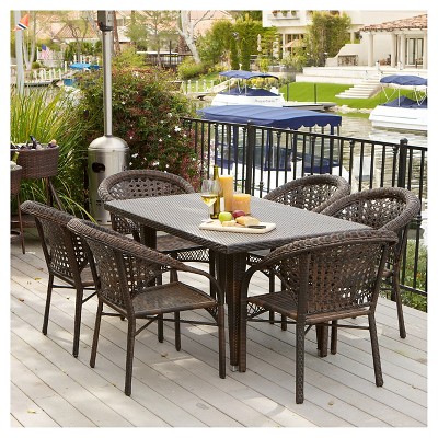 River 7pc Wicker Outdoor Dining Set - Multibrown - Christopher Knight Home