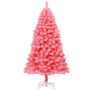 Tangkula Pink Christmas Tree Xmas Decoration Tree w/ Snow Flocked PVC Tips & Metal Stand - 1 of 4