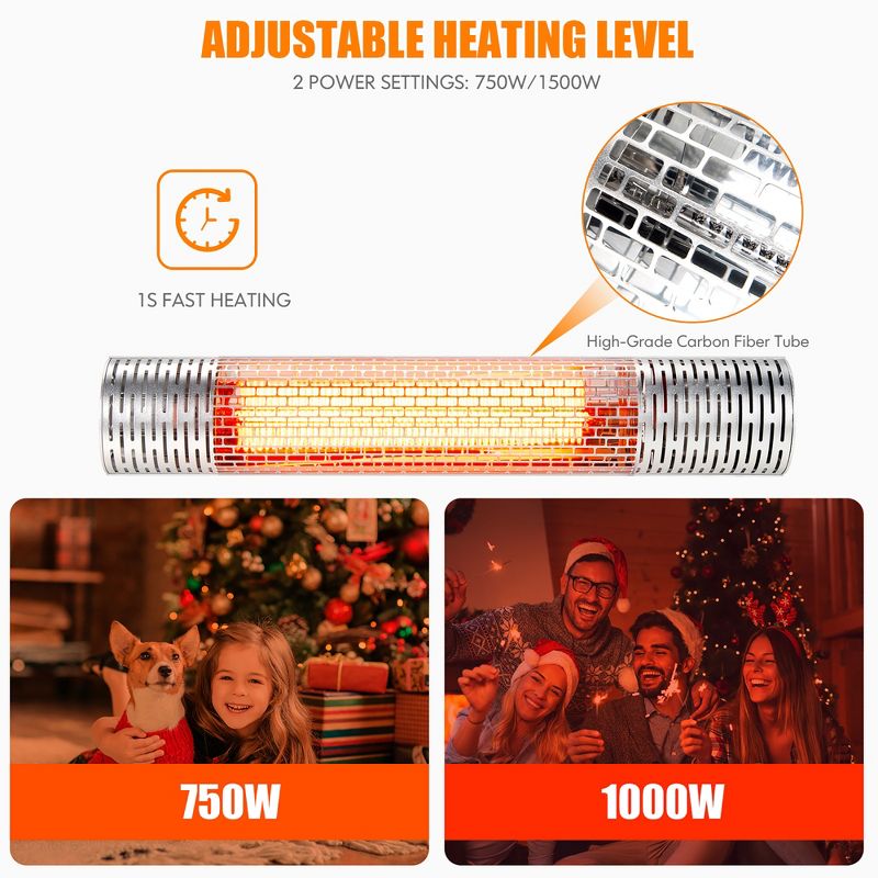 Costway 1500W Wall-Mounted Infrared Heater Indoor & Outdoor Electric Heater With Remote, 5 of 11