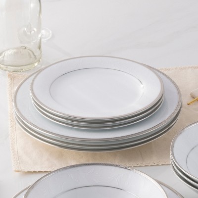 White Porcelain 12-Piece Dinnerware Set with Platinum Band