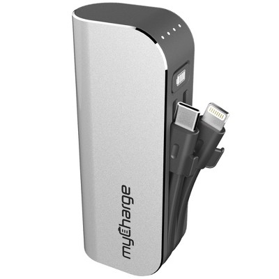 myCharge Hub Mini 3350mAh/2.4A Output Power Bank with Integrated Charging Cables - Silver