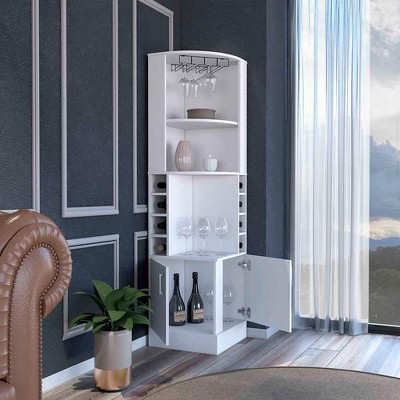 UPHA 71-inch High Corner Bar Cabinet with 2 shelves, 1 Glass Holder and 8 Exterior Bottle Racks