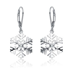 Guili Rosy Frost & Frosted Glimmer Sterling Silver Snowflake Drop Earrings with Cubic Zirconia and Rose Gold Finish, Inspired by Winter Elegance - 1 of 4