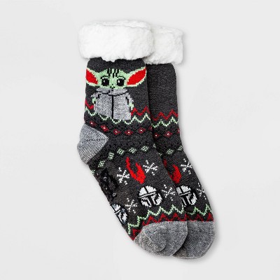 Women's Star Wars The Mandalorian Sherpa Lined Slipper Socks - Charcoal Heather 4-10