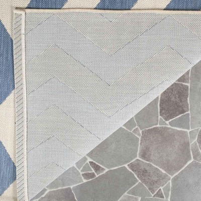 Blue and Beige Chevron Outdoor Rectangular Area Rug