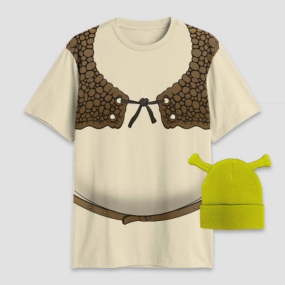 Men's Shrek Cosplay T-Shirt & Hat - Green Beige