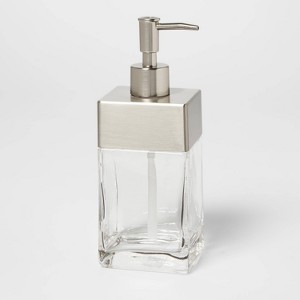 Rectangle Glass with Metal Soap/Lotion Dispenser Clear - Threshold™ - 1 of 4