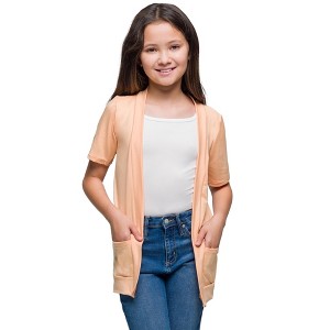 Girls Short Sleeve Open Front Layering  Pocket Shrug - 24sevenKid™ - 1 of 3