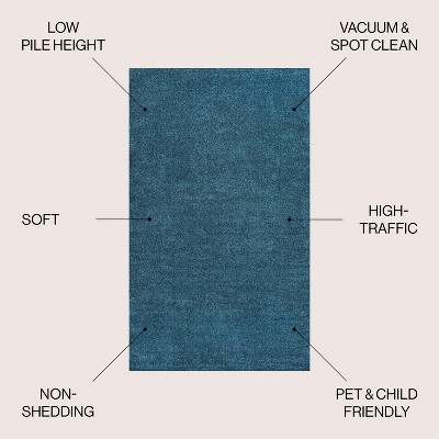 Turquoise Reversible Solid Synthetic Low-Pile Area Rug