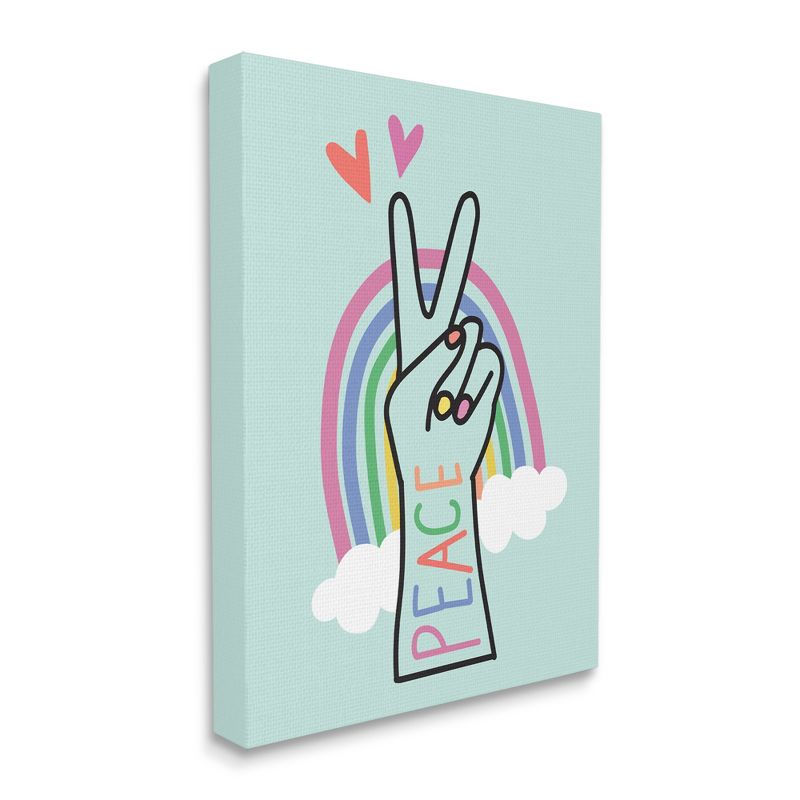 Stupell Industries Peace Love Rainbow Playful Turquoise Hand Sign Gallery Wrapped Canvas Wall Art, 16 x 20, 1 of 6