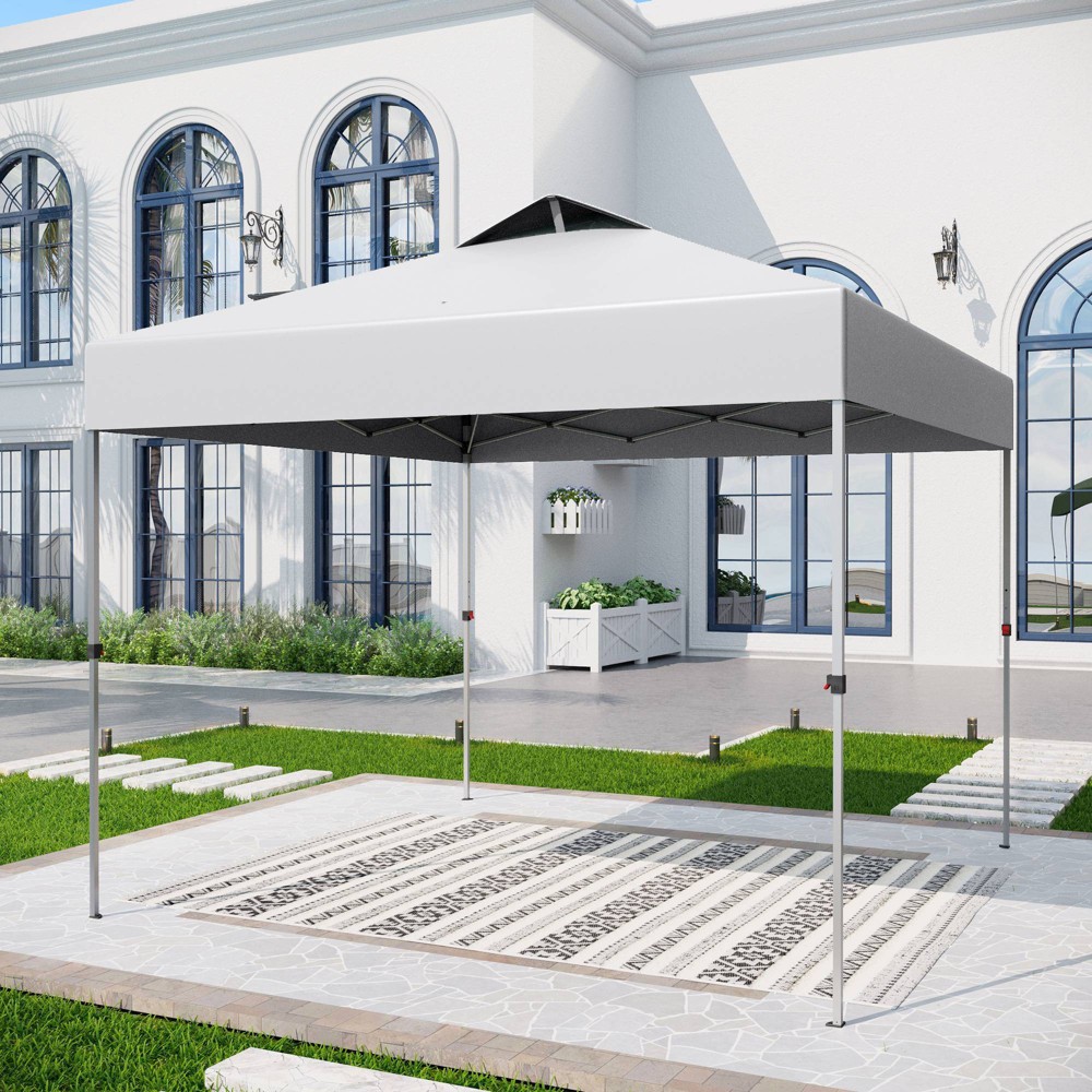 10' Outdoor Patio Pop-Up Canopy Tent with Wheeled Bag White - Captiva Designs: UV & Tear-Resistant