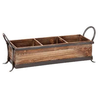 Rustic Elegance Wood and Iron Three-Compartment Rectangular Tray (23") - Olivia & May