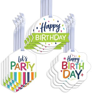 Big Dot of Happiness Cheerful Happy Birthday - Assorted Hanging Colorful Birthday Party Favor Tags - Gift Tag Toppers - Set of 12 - 1 of 4